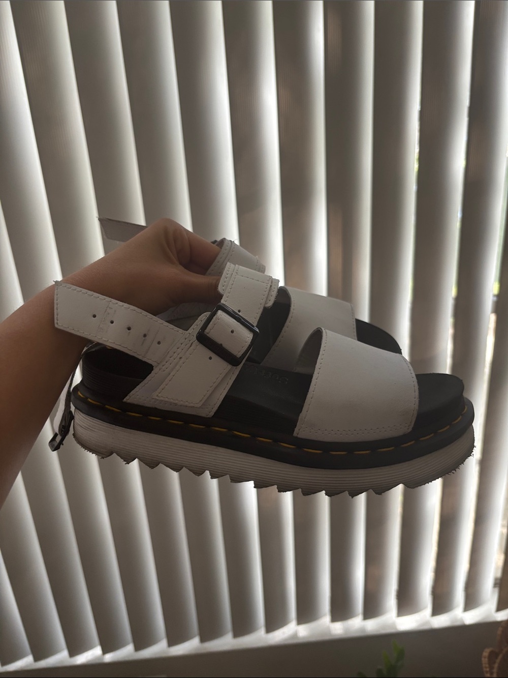 Dr. Martens White and Black Leather Platform Sandals